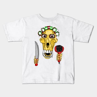 A baboon skull with curlers and hairdryer Kids T-Shirt